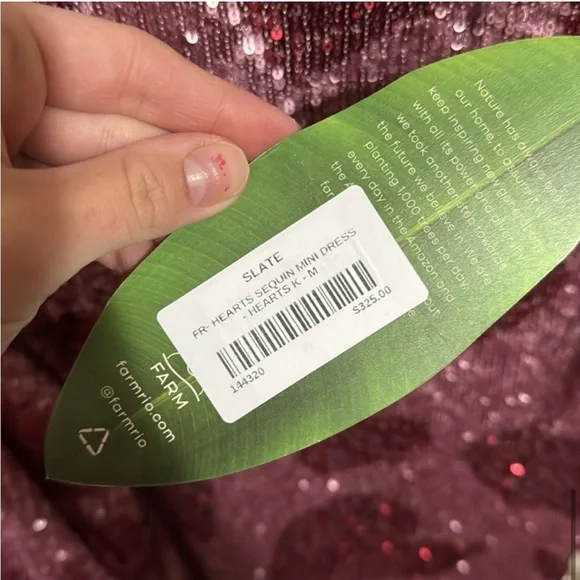 Farm Rio Hearts Sequin Long Puff Sleeve Mini Dress Sz M NWT - Picture 10 of 16